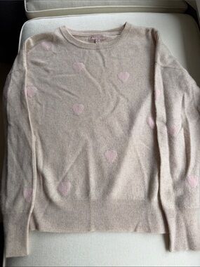 Philosophy Cream Crewneck Sweater with Pink Heart Accents M